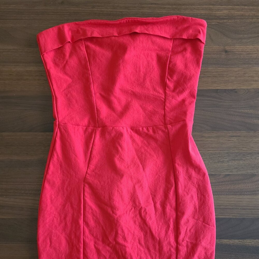 Strapless red mini dress